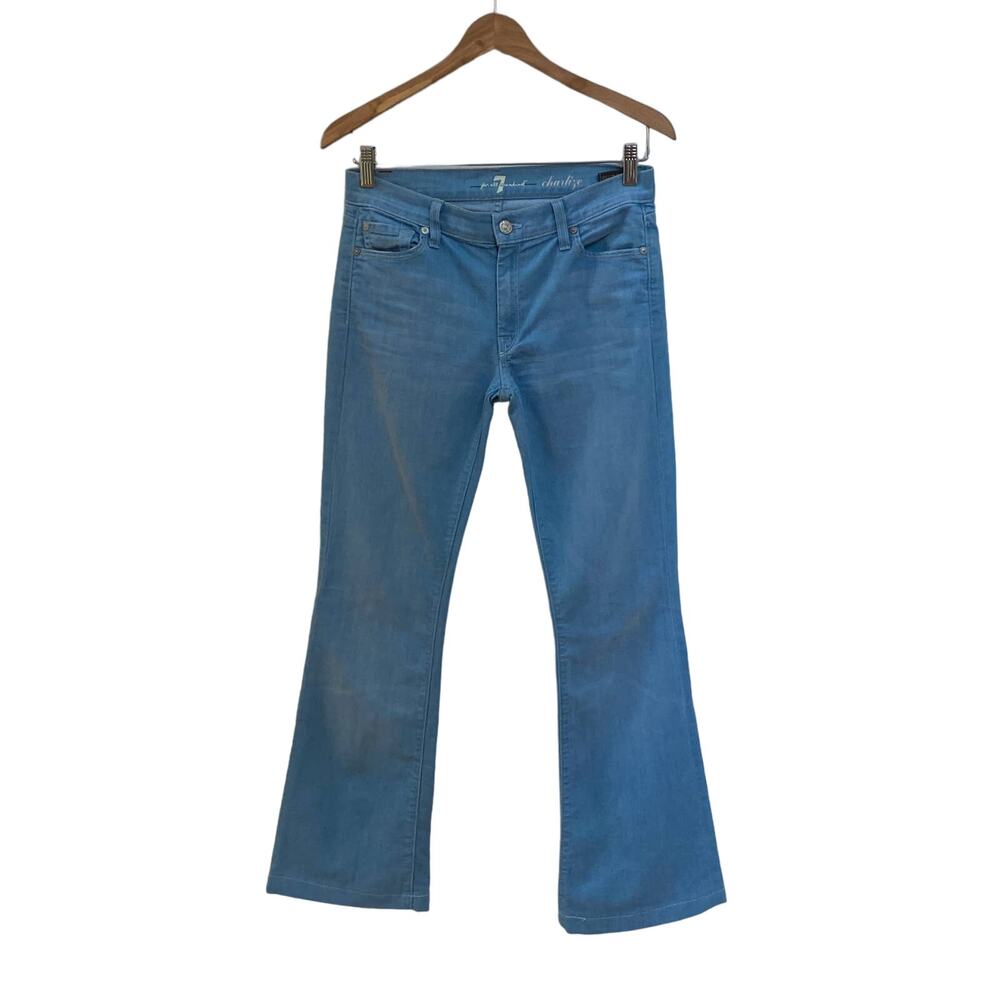 7 For All Mankind Charlize Flare Leg Light Wash Jeans Size 27 Boho Festival - Picture 1 of 7